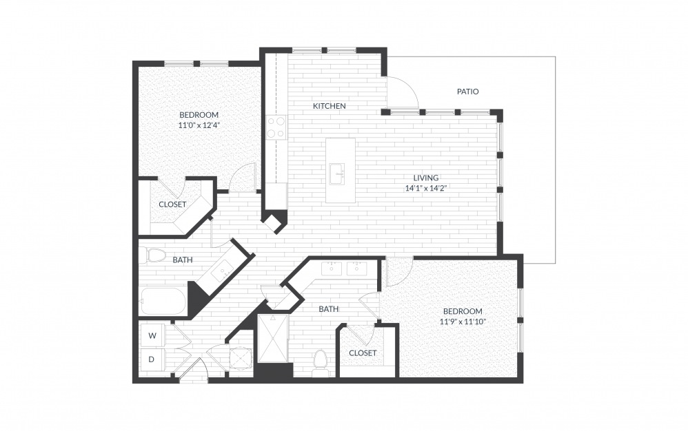 Briarwood - 2 bedroom floorplan layout with 2 baths and 1164 square feet.