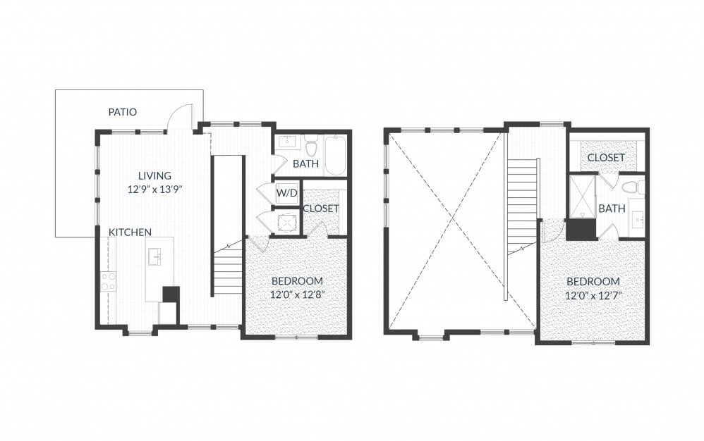 Chestnut - 2 bedroom floorplan layout with 2 baths and 1259 square feet.