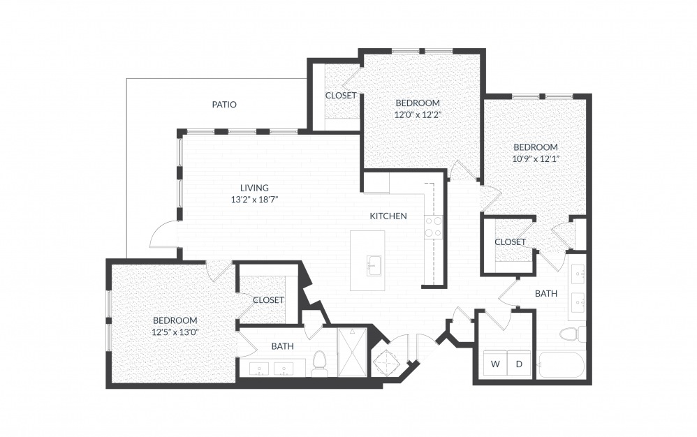 Hawthorne - 3 bedroom floorplan layout with 2 baths and 1409 square feet.