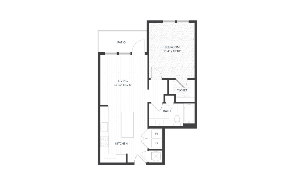 Hickory - 1 bedroom floorplan layout with 1 bathroom and 726 square feet