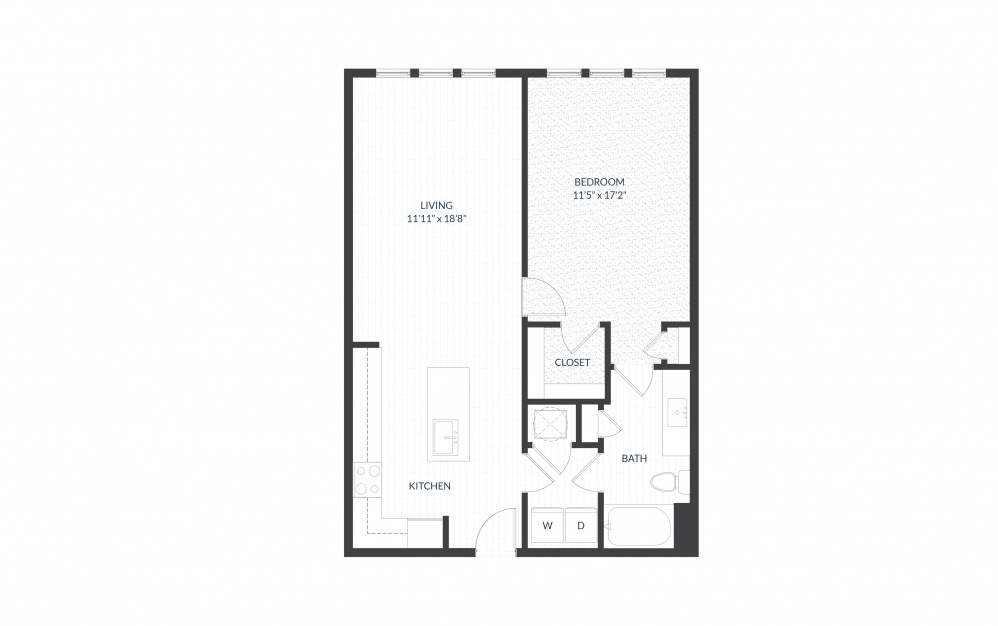 Juniper - 1 bedroom floorplan layout with 1 bath and 850 square feet.