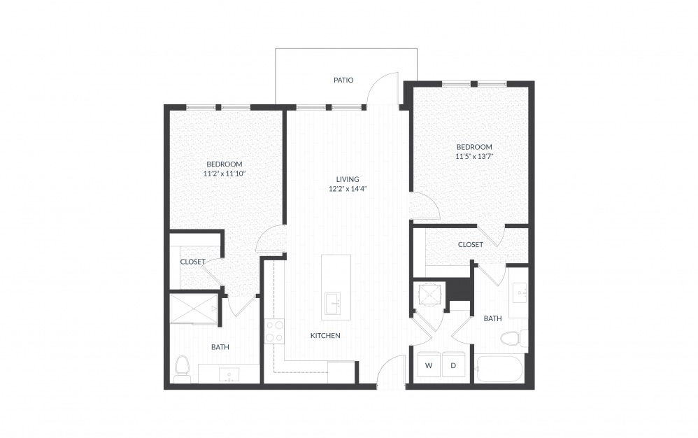Maple - 2 bedroom floorplan layout with 2 baths and 1061 square feet.