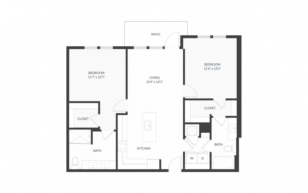 Sycamore - 2 bedroom floorplan layout with 2 baths and 1110 square feet.